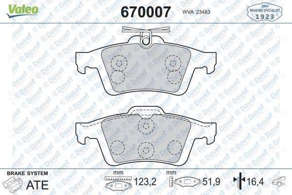 VALEO 670007 Arka Fren Balatasi Ford C-Max 07-10 C-Max Ii 12-16 Focus Ii 04-12 Focus Iii 12-17 Kuga Ii 14-19 Tournoe Connect 13>